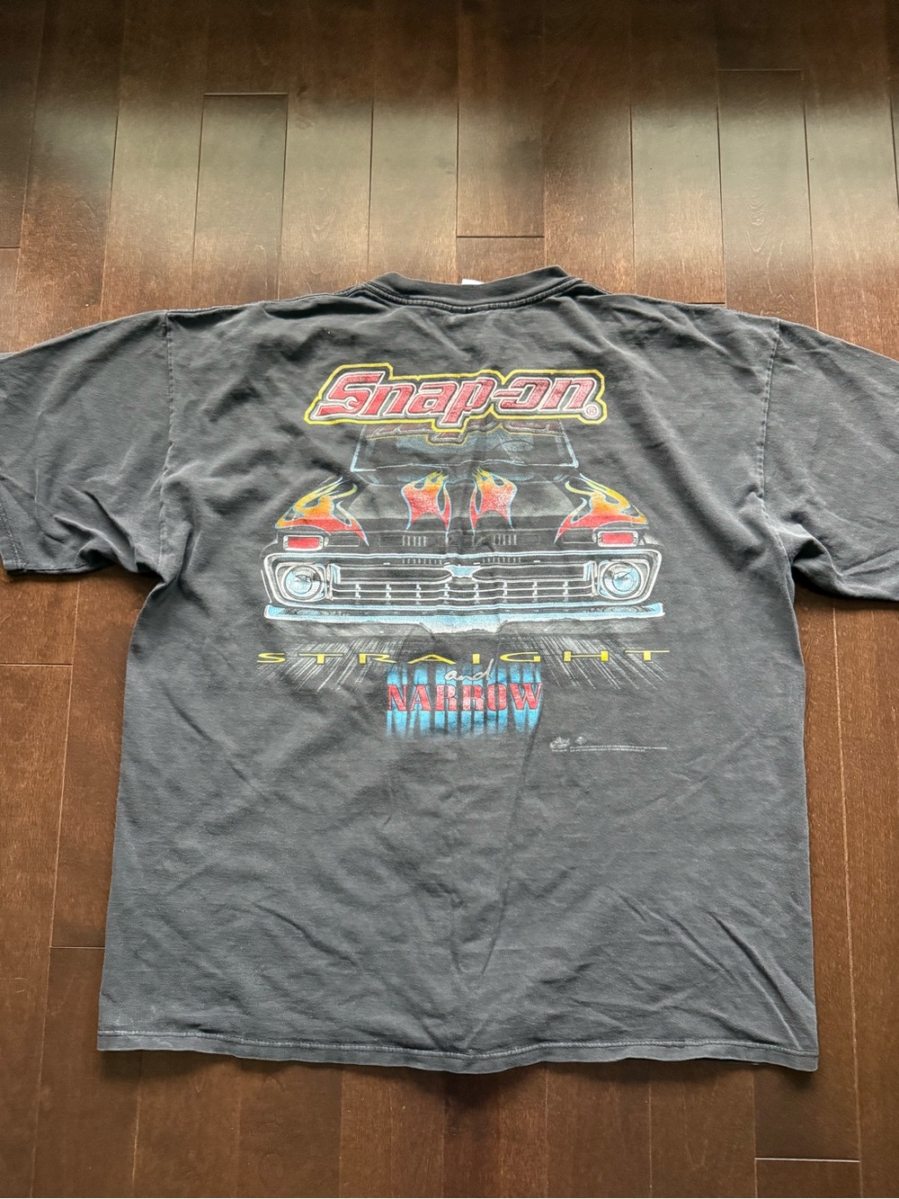 Vintage Snap-On Faded Boxy Black Flame Car Graphic Racing Style Shirt XL Tools